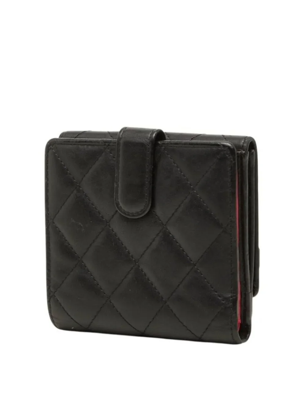 Chanel Quilted CC Logo Cambon Line Bifold Wallet Black Leather